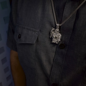 The White Gold Laughing Buddha Necklace